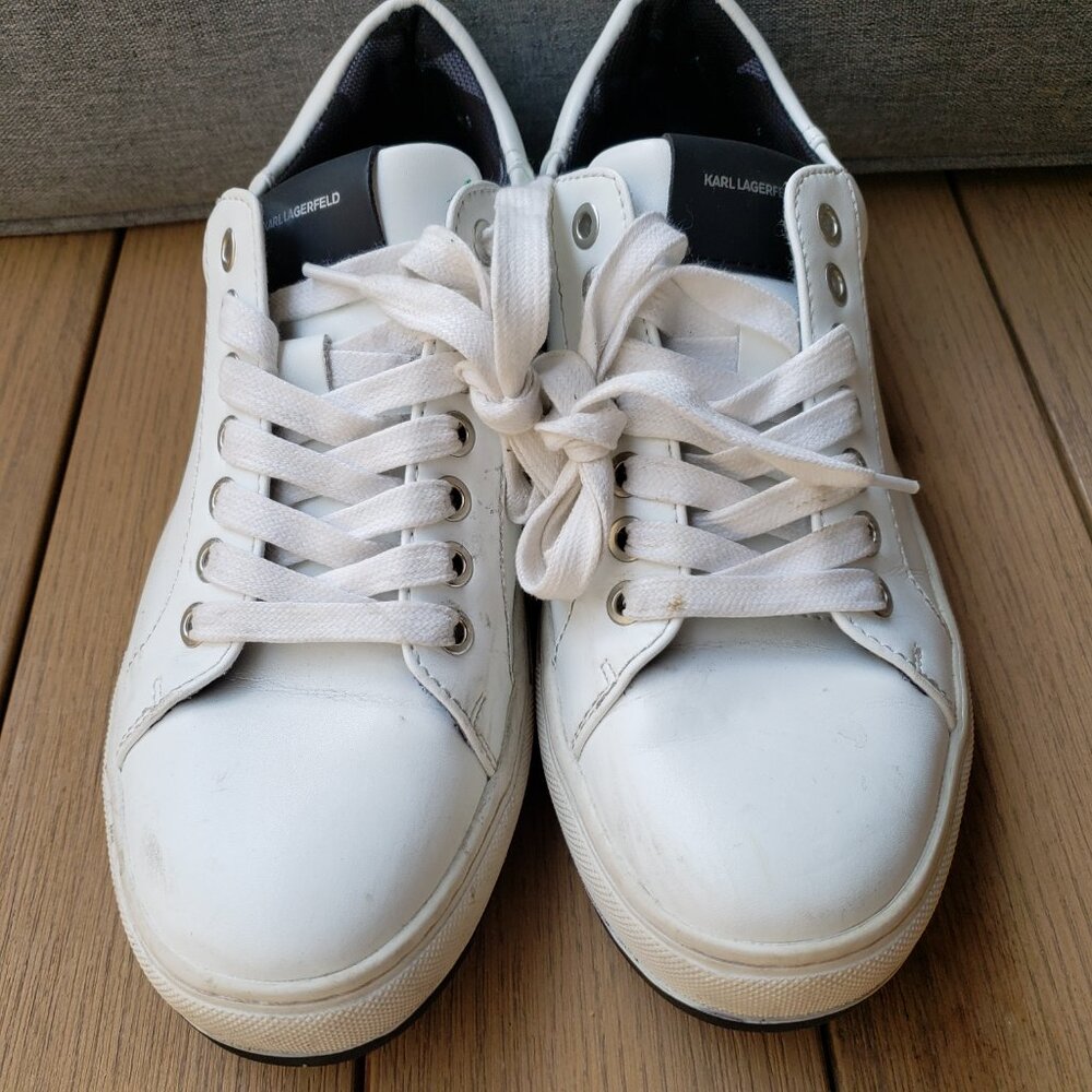 EUC Karl Lagerfeld Leather Two Tone Sole Sneaker bright white (7) KICKS